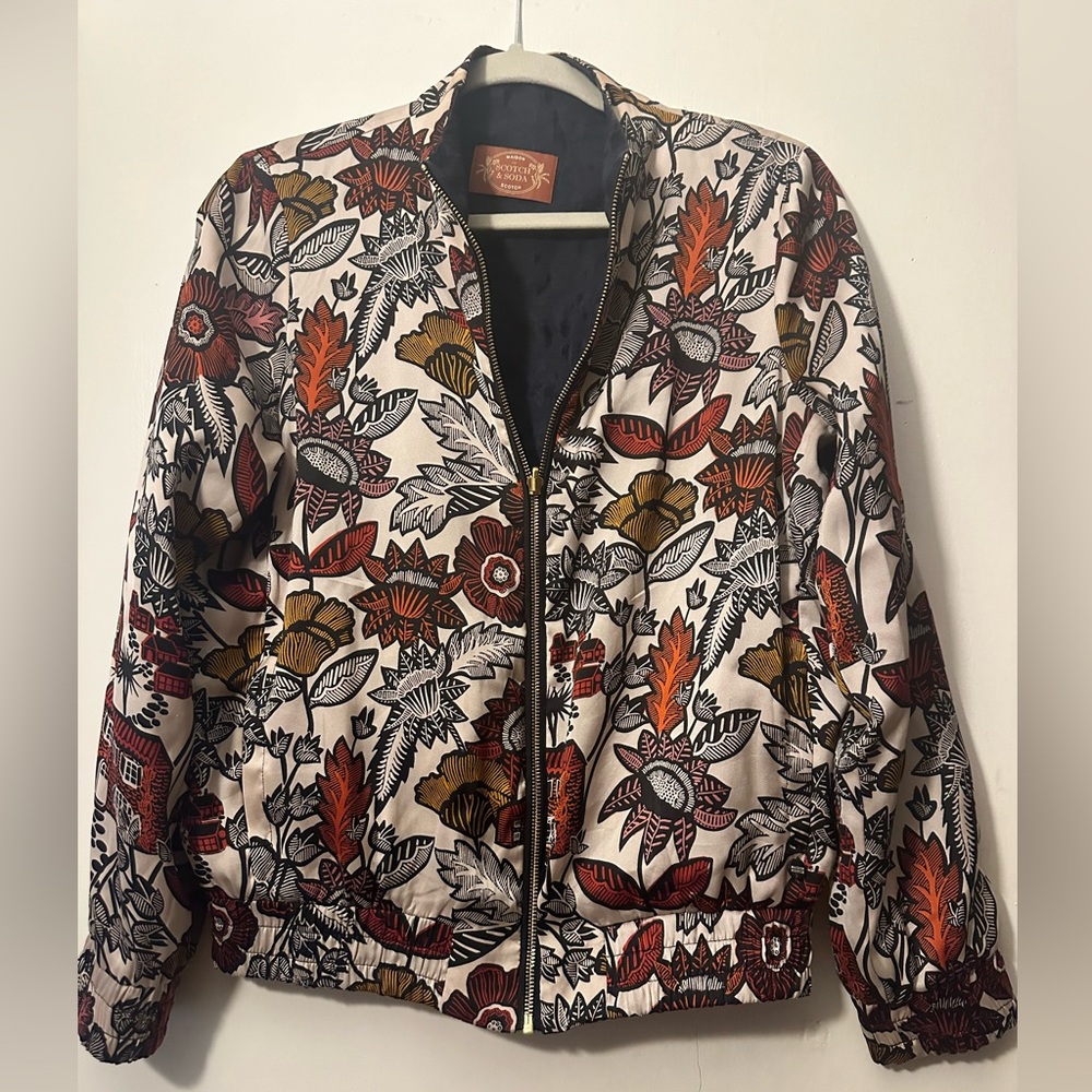 Scotch & Soda Reversible Jacket Flowers Blue Cheetah Print - Size Small